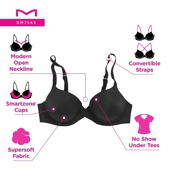 NWOT Maidenform One Fab Fit Modern Demi T-shirt Underwire Bra DM7543 Black 36DD - Picture 4 of 14